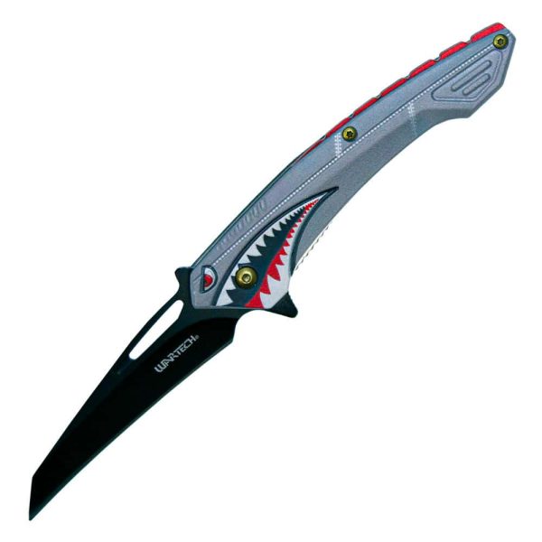 Assisted Open Folding Pocket Knife with Flying Shark Design