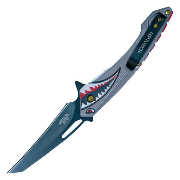 Assisted Open Folding Pocket Knife with Flying Shark Design - Image 2