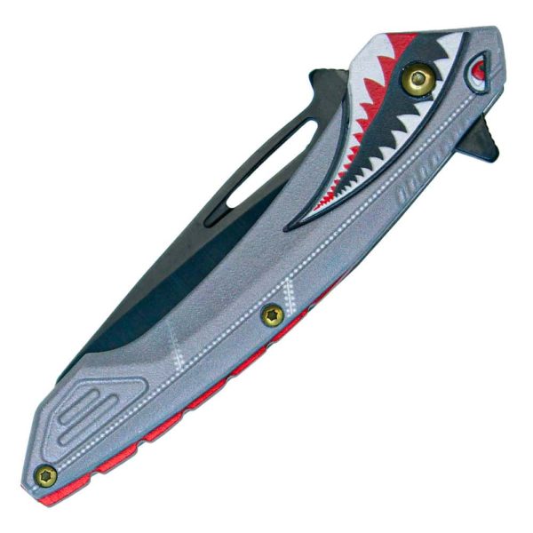 Assisted Open Folding Pocket Knife with Flying Shark Design - Image 3
