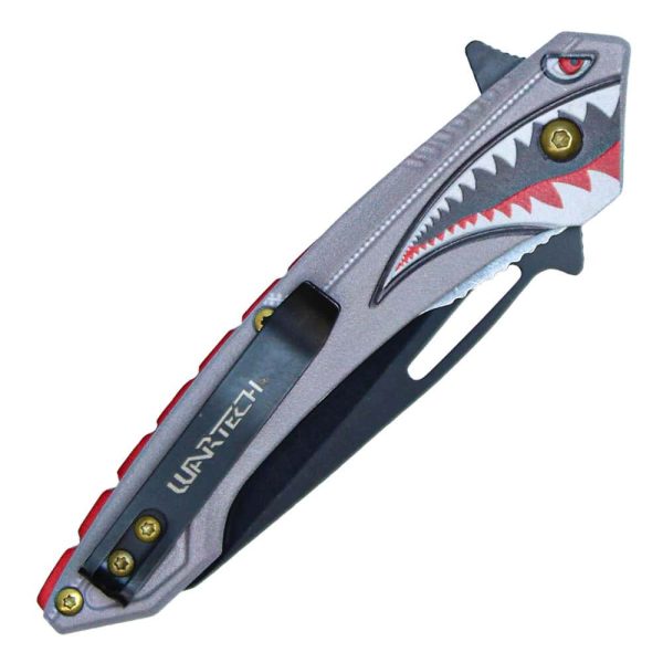 Assisted Open Folding Pocket Knife with Flying Shark Design - Image 4