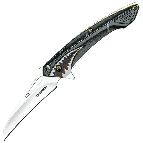 Assisted Open Folding Pocket Knife with Flying Shark Design - Image 5