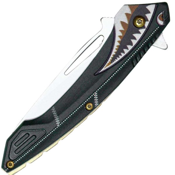 Assisted Open Folding Pocket Knife with Flying Shark Design - Image 7
