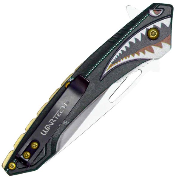 Assisted Open Folding Pocket Knife with Flying Shark Design - Image 8